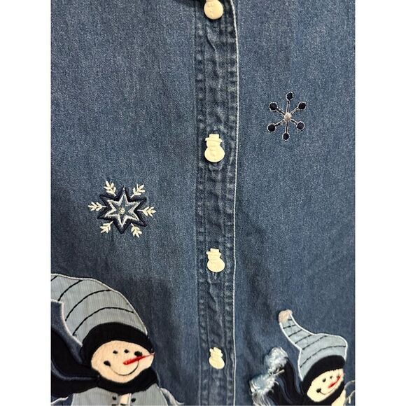 Women’s Vintage 90s Tantrums Denim Jean Jacket Snowman Winter Holiday Size Mediu - Picture 4 of 6